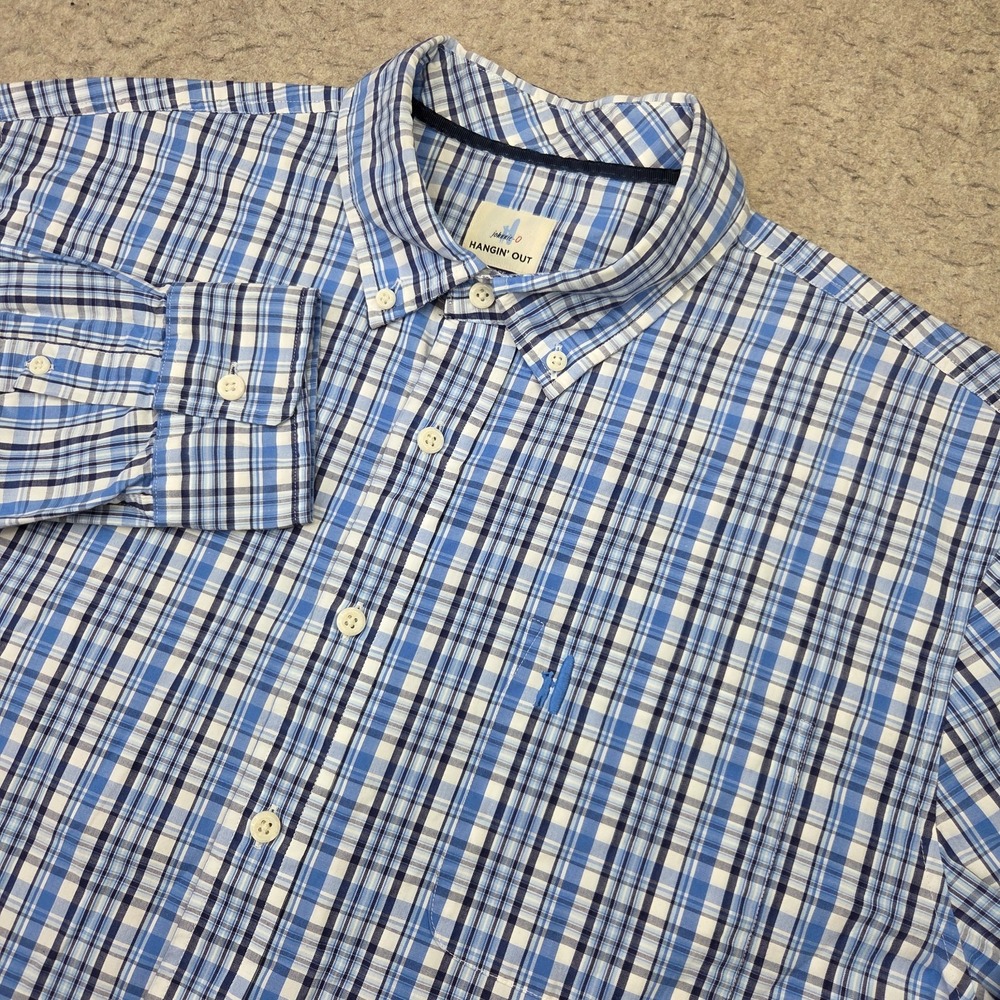 Johnnie O Hangin' Out Shirt Mens XL Blue Plaid Long Sleeve Button Down Cotton